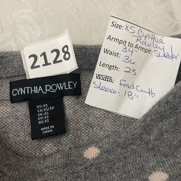 Cynthia Rowley Pullover XS Sweater Gray/Pink Polka Dot‎ 3/4 Sleeve BoatNeck Knit - Picture 7 of 9